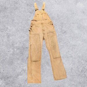 Vintage Round House Double Knee Overalls Khaki Tan Workwear Bibs 36x36 Rare